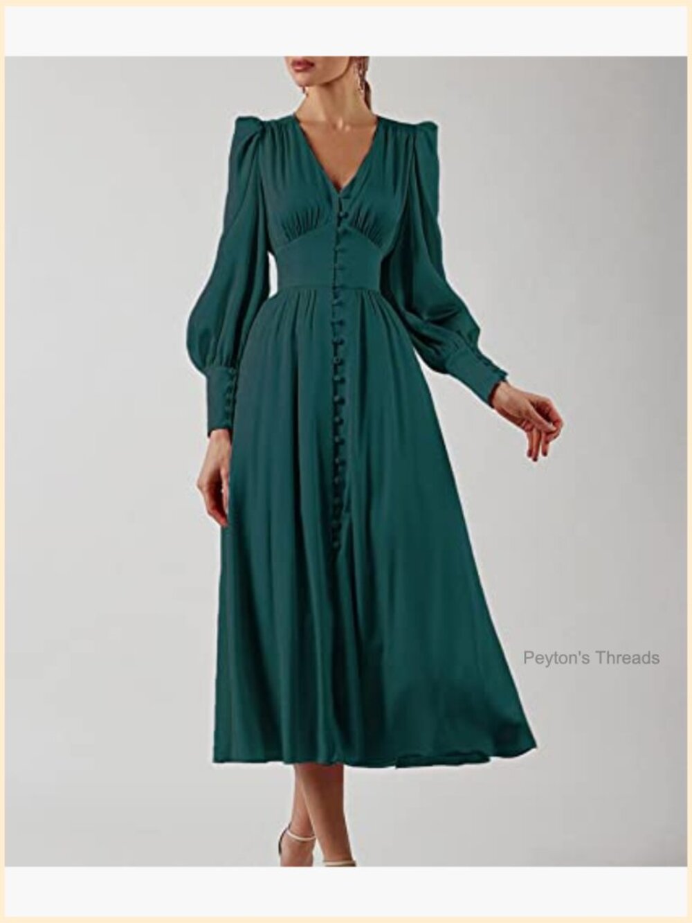 Women's Puff Sleeve Satin Maxi Dress Long Lantern Sleeve Button Down Ruffle - Picture 5 of 5